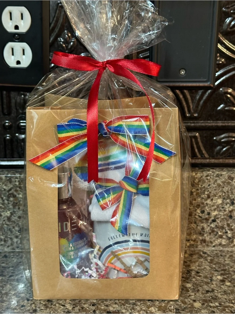 Spa Gift Set Prideful Rainbow Ribbon with Red Bow